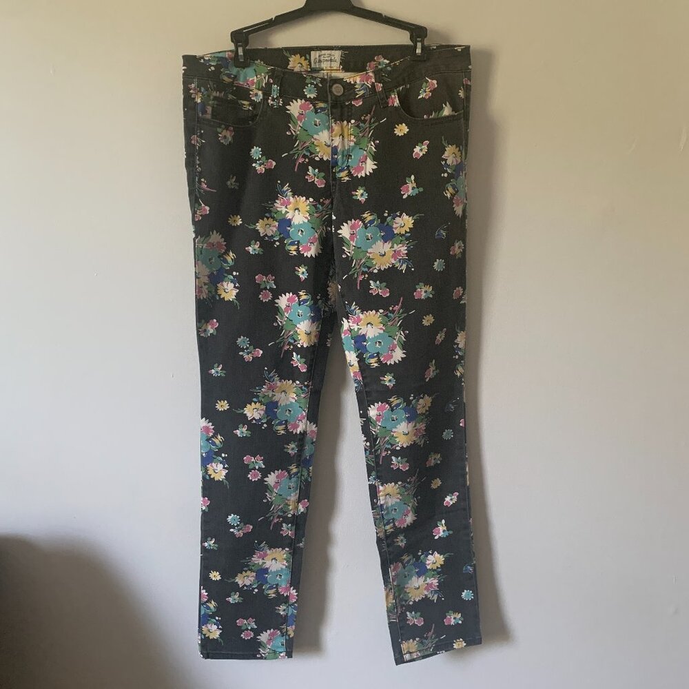 Aeropostale 13/14 Ashley Ultra Skinny Black Floral Jeans Mide Rise
